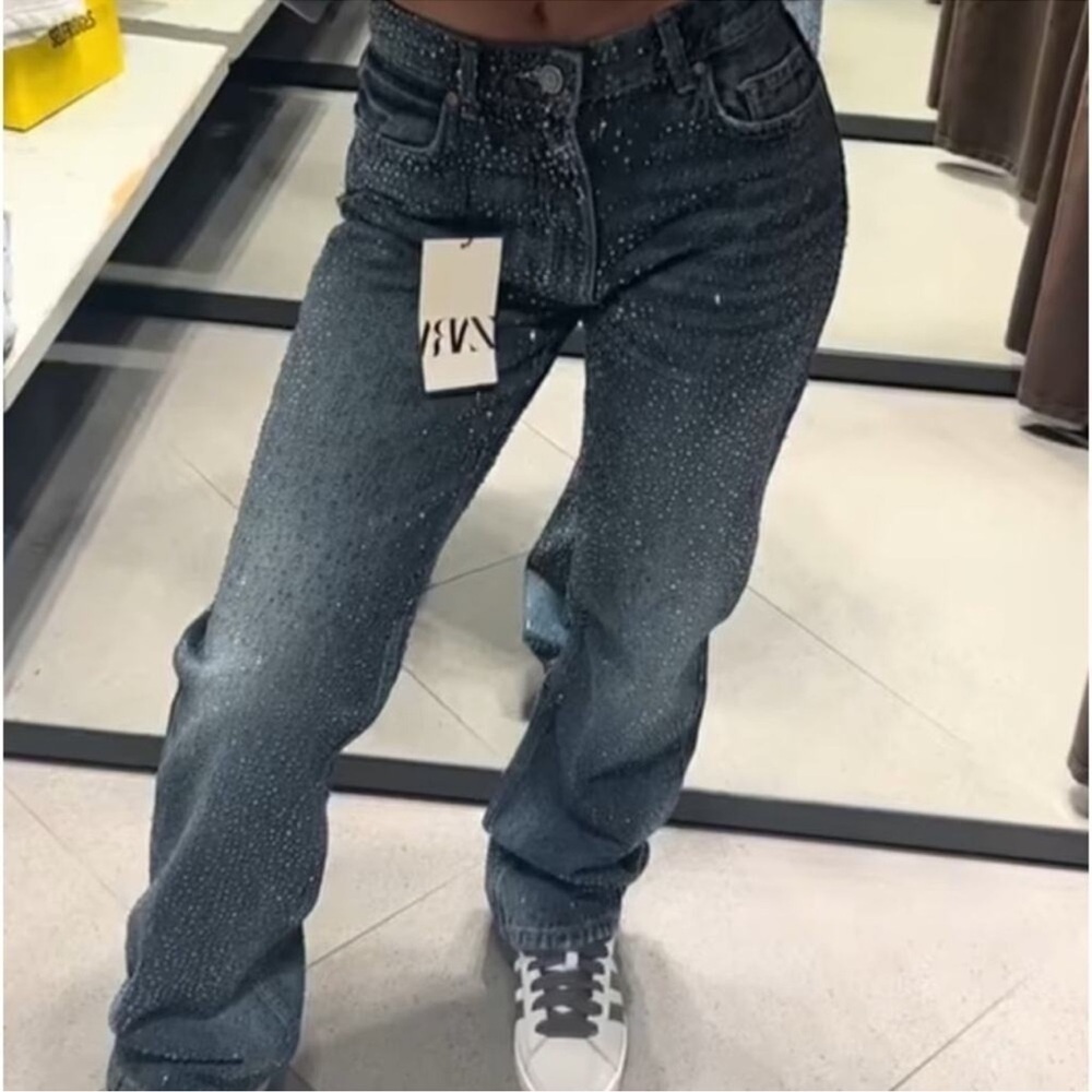 ZARA ZW COLLECTION RHINESTONE HIGH WAIST BOOTCUT BLOGGERS FAVORITE JEANS